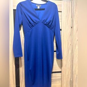 Long sleeve colbalt blue midi dress size LG